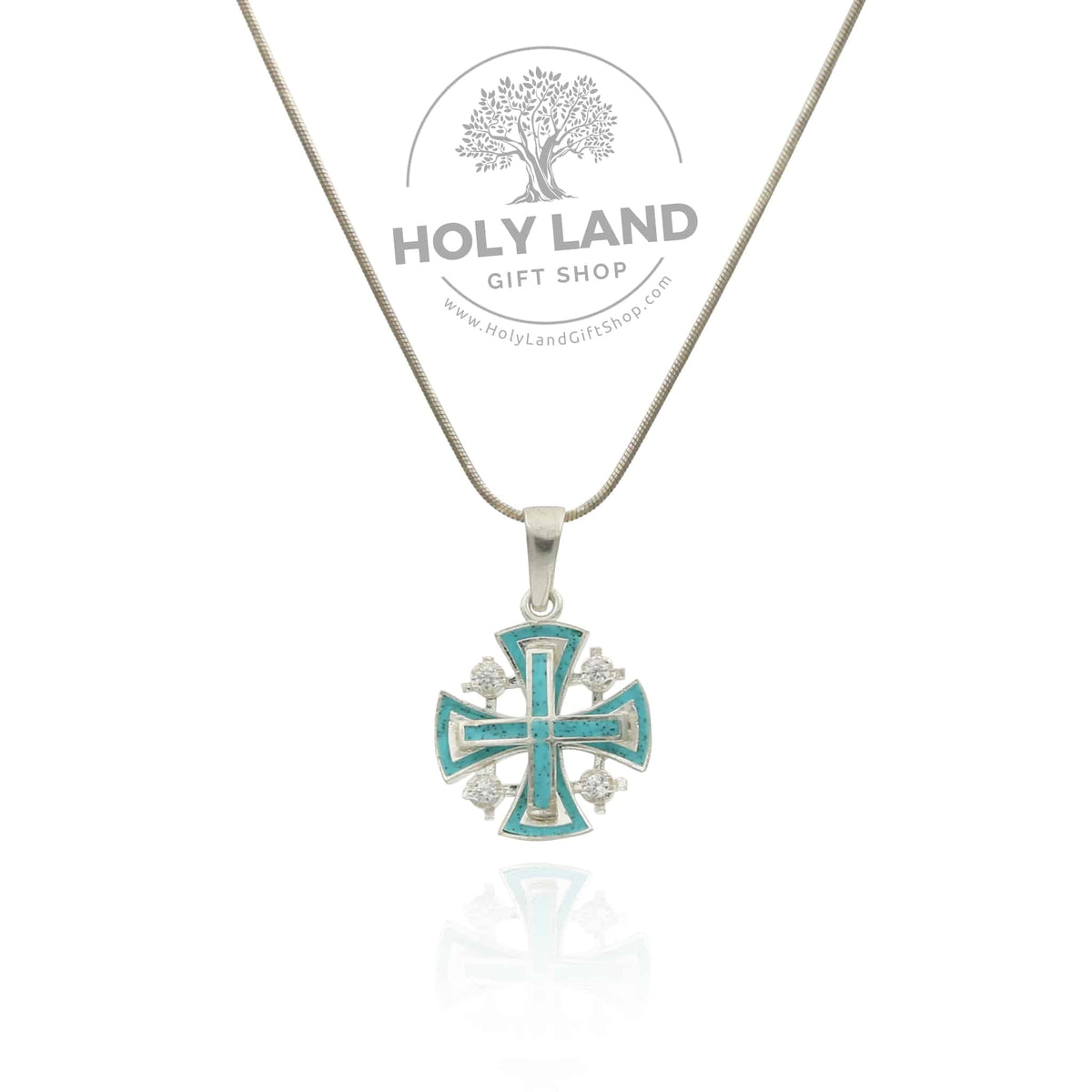 Olive Wood and Sterling Silver Handmade Jerusalem Cross Necklace, Jewelry