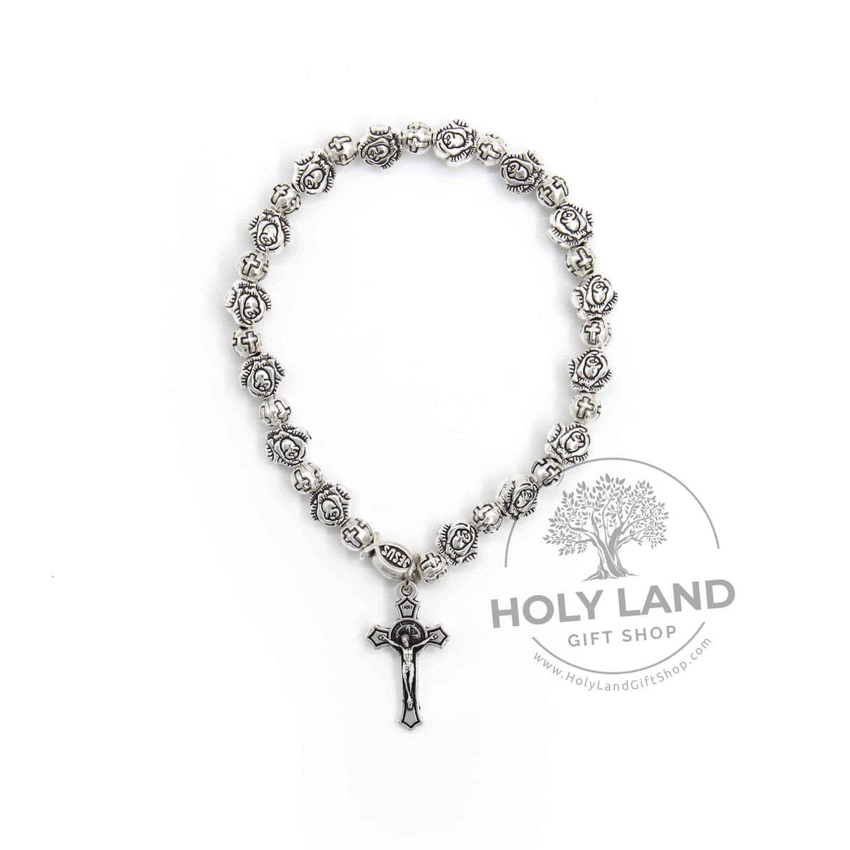 Biblical Symbol Rosary Charm Bracelet with Box Holy Land Gift Shop