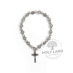 
                  
                    Load image into Gallery viewer, Handmade Biblical Symbol Rosary Charm Bracelet with Box from the Holy Land Top View
                  
                