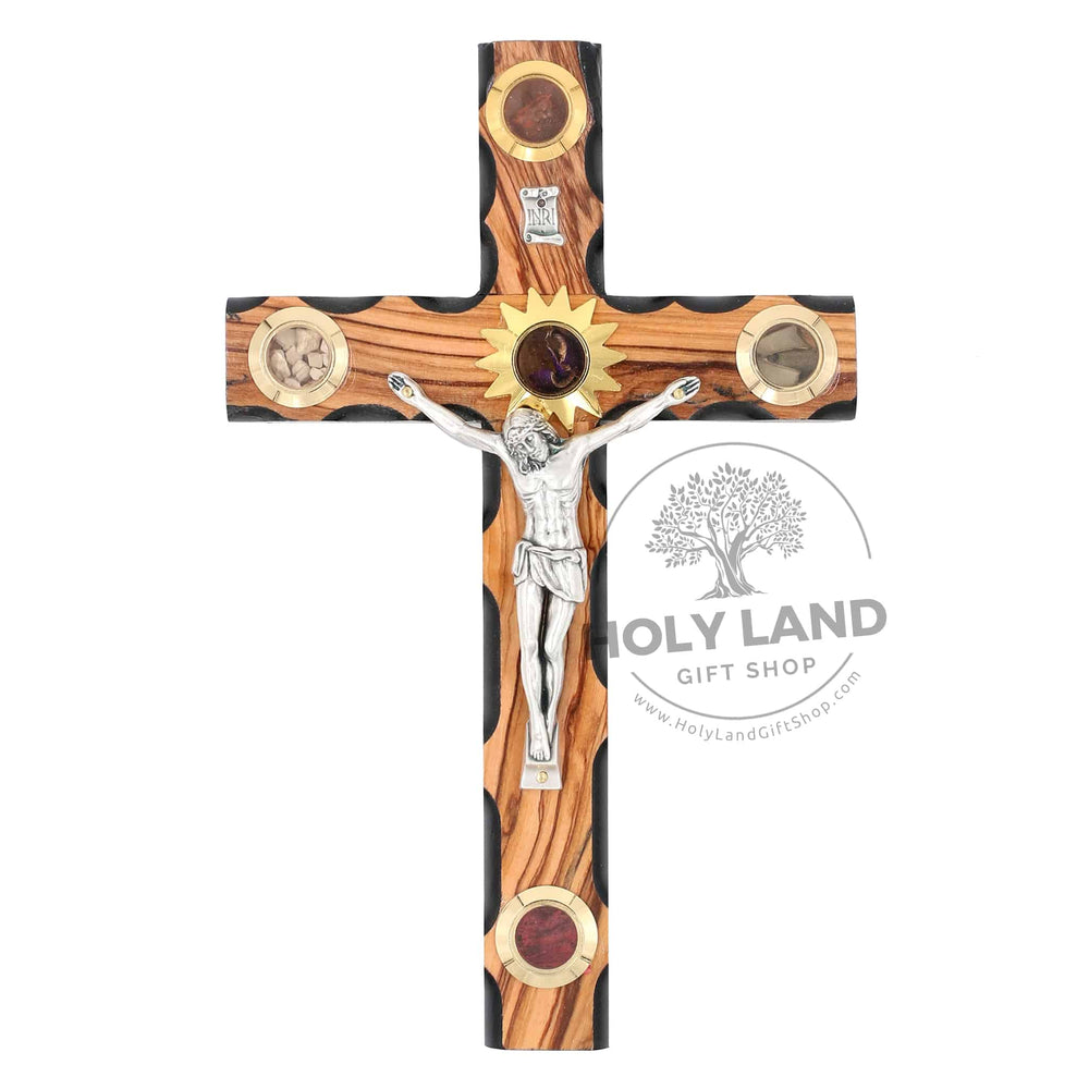 Holy Land Black Trim Olive Wood Cross with Essences