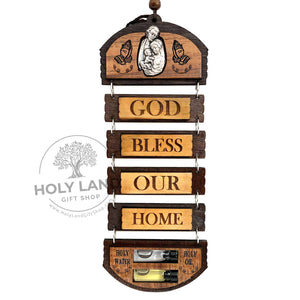 
                  
                    Load image into Gallery viewer, God Bless Our Home Olive Wood Hanging Front View
                  
                