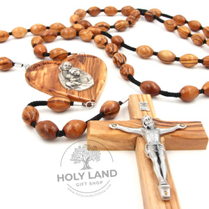
                  
                    Load image into Gallery viewer, Hand Carved Holy Land Wall Rosary in Olive Wood Side View
                  
                