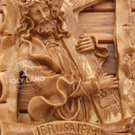 Handmade Jerusalem Olive Wood Plaque of Jesus Carrying the Cross Close Up View