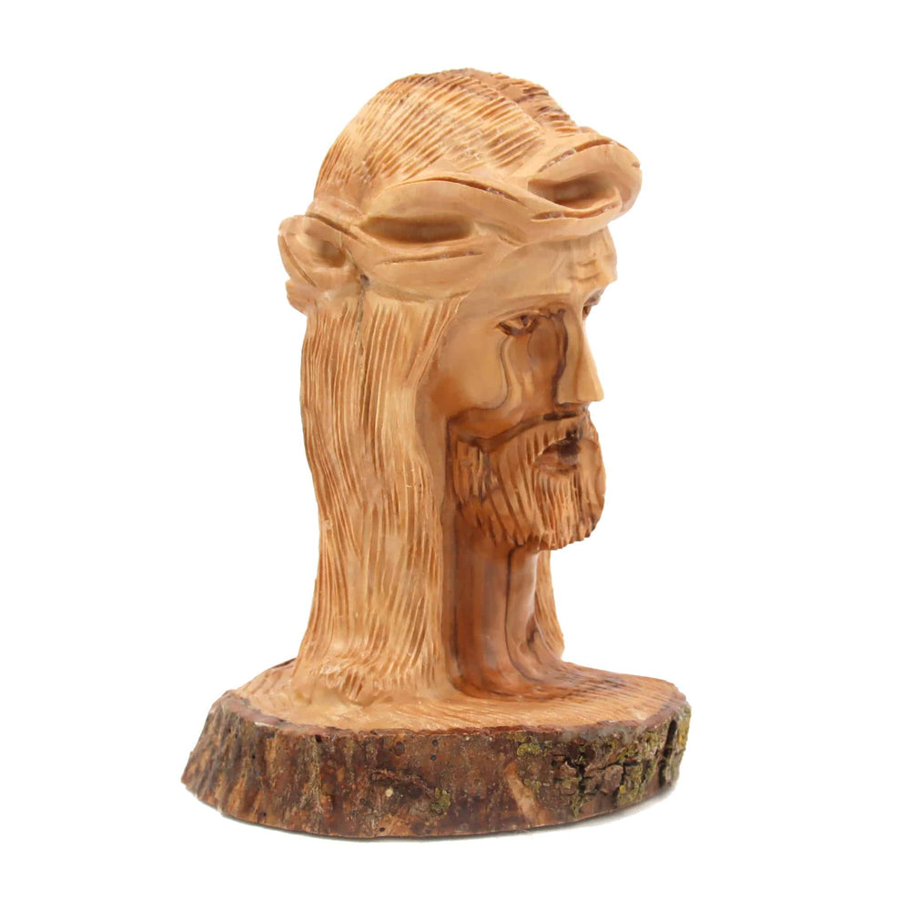 Jesus Head Hand Carved from Bethlehem Olive Wood from the Holy Land Left Side View