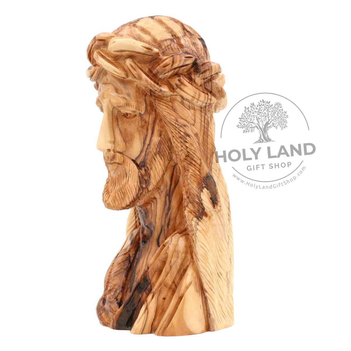 Jesus Wearing Crown of Thorns Olive Wood Statue - Holy Land Gift
