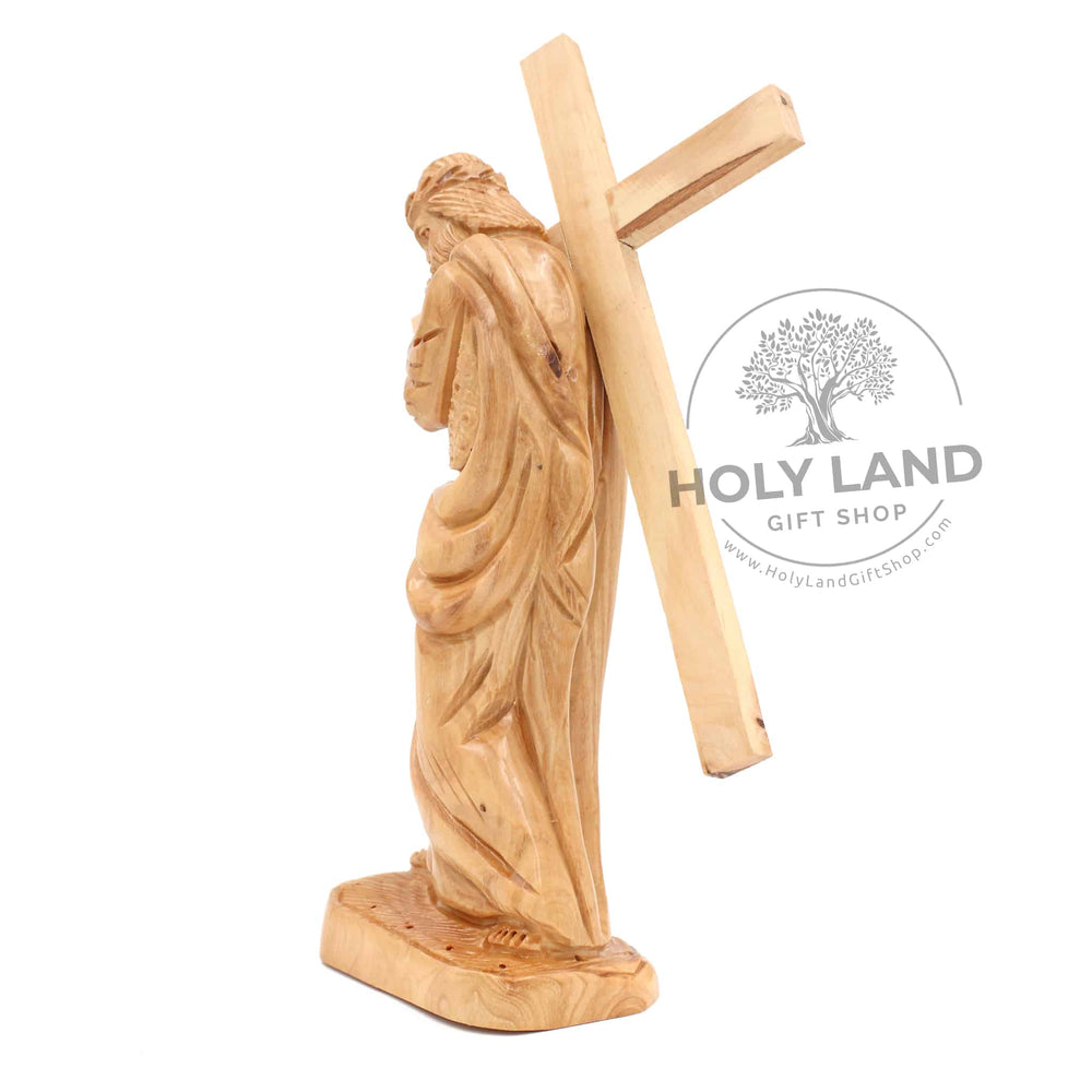 
                  
                    Load image into Gallery viewer, Bethlehem Olive Wood Statue of Jesus Carrying the Cross Back View
                  
                