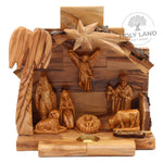 Olive Wood Creche Nativity Set Table Topper from the Holy Land Front View