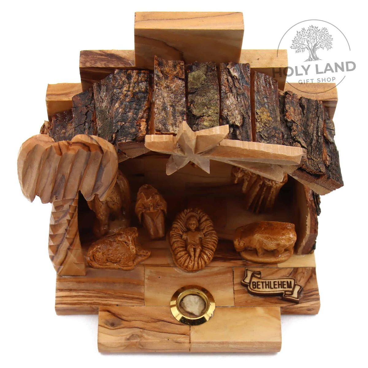 Presepe In Legno D'ulivo 'Silent Night' – Intagliato A Mano Da Betlemme, Musicale, Con 10 Figure