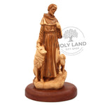 Holy Land Jerusalem Olive Wood Hand Carved St. Francis Statue Front View