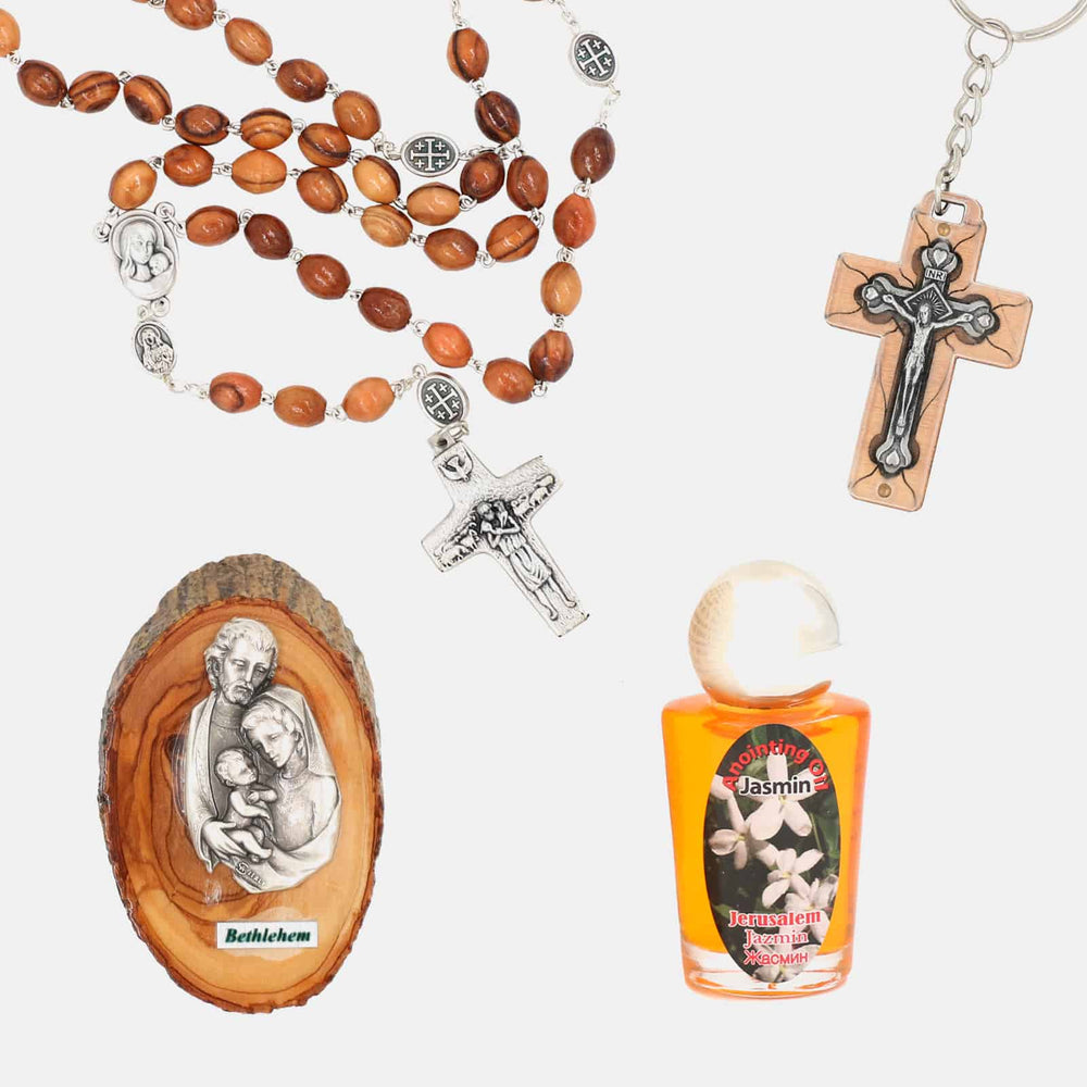 Olive Wood Accessories Keychains Rosaries Anointing Oil Holy Land Gift Shop 