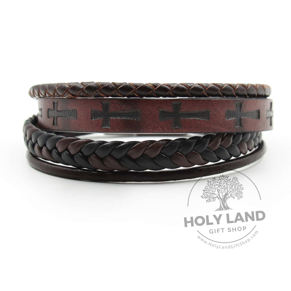 Aftimos Holy Land Genuine Layered Leather Bracelet Front View