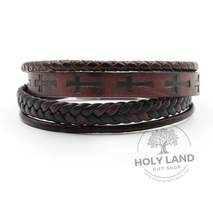 
                  
                    Load image into Gallery viewer, Aftimos Holy Land Genuine Layered Leather Bracelet Front View
                  
                