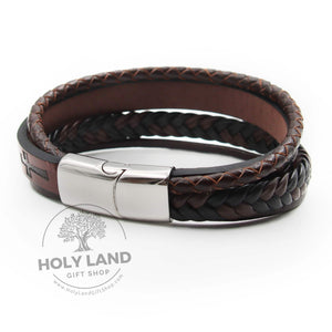 
                  
                    Load image into Gallery viewer, Aftimos Holy Land Genuine Layered Leather Bracelet Back View
                  
                