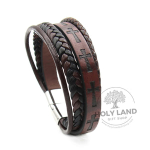 
                  
                    Load image into Gallery viewer, Aftimos Holy Land Genuine Layered Leather Bracelet Top View
                  
                