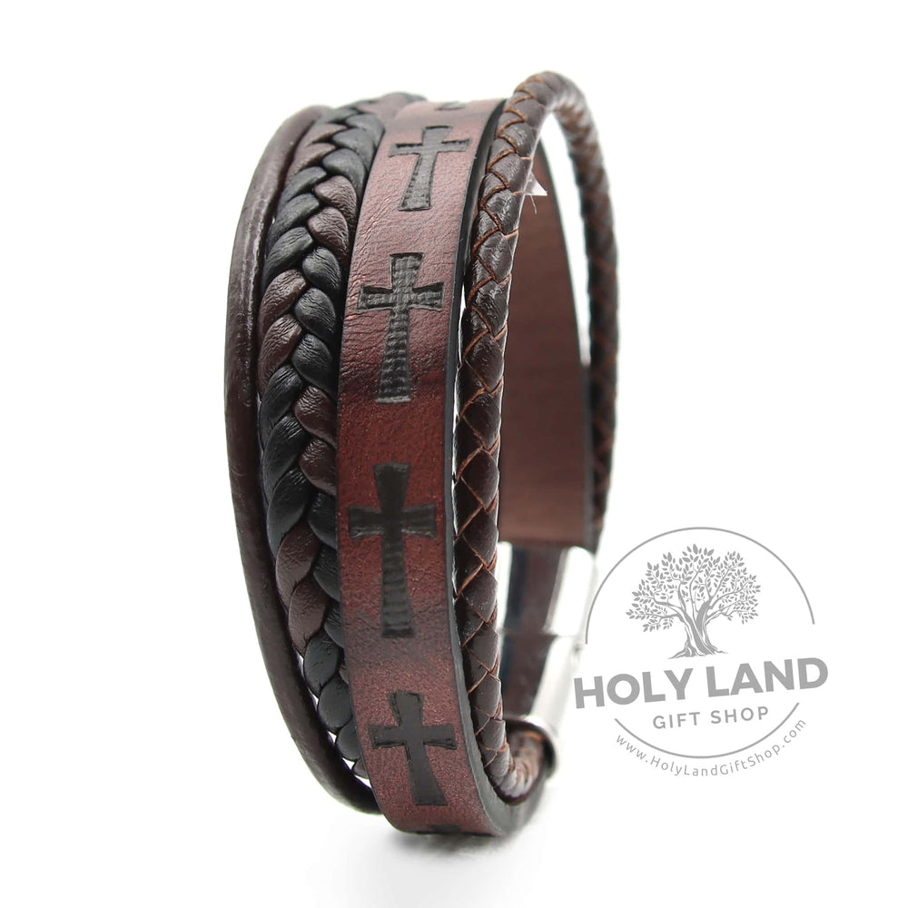 
                  
                    Load image into Gallery viewer, Aftimos Holy Land Genuine Layered Leather Bracelet Side View
                  
                