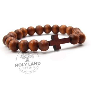 
                  
                    Load image into Gallery viewer, Holy Land Classic Aleppo Natural Wood Cross Bracelet from Jerusalem Top View
                  
                