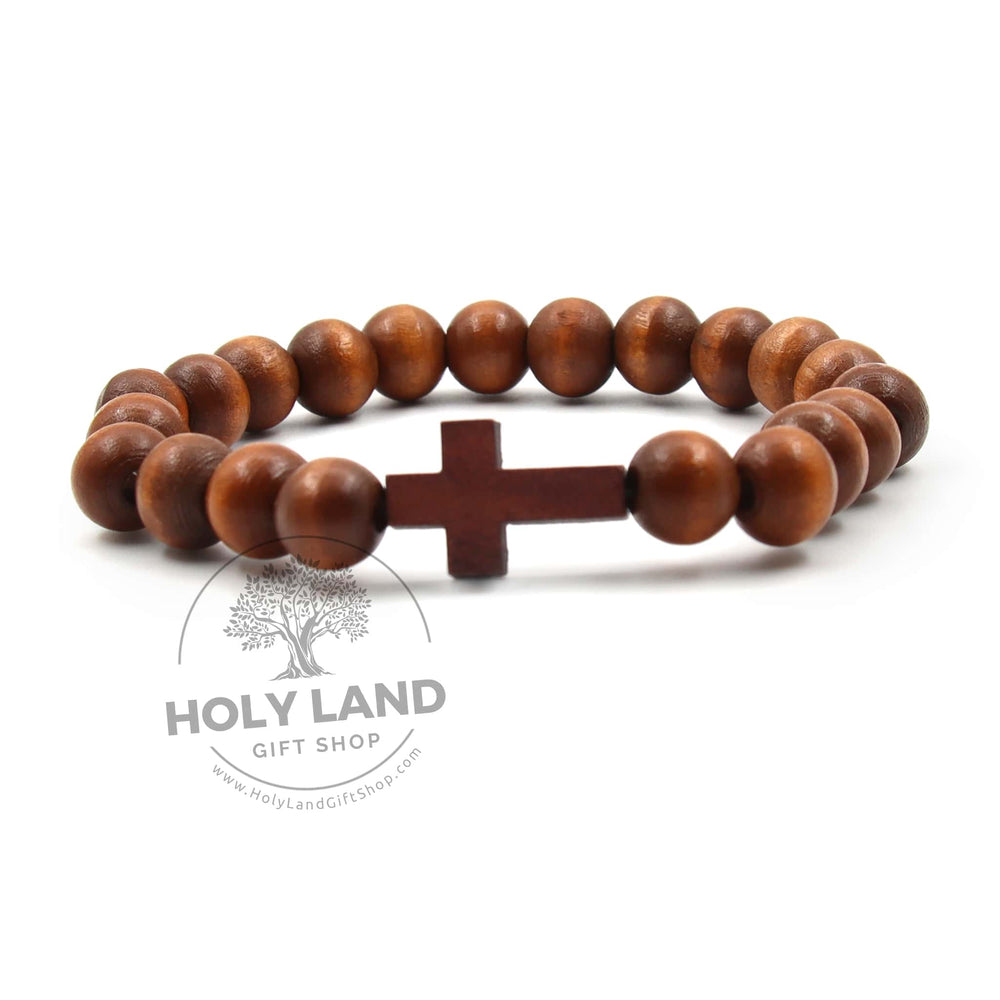 Holy Land Classic Aleppo Natural Wood Cross Bracelet from Jerusalem Front View