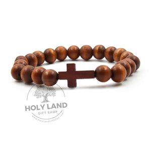 
                  
                    Load image into Gallery viewer, Holy Land Classic Aleppo Natural Wood Cross Bracelet from Jerusalem Front View
                  
                