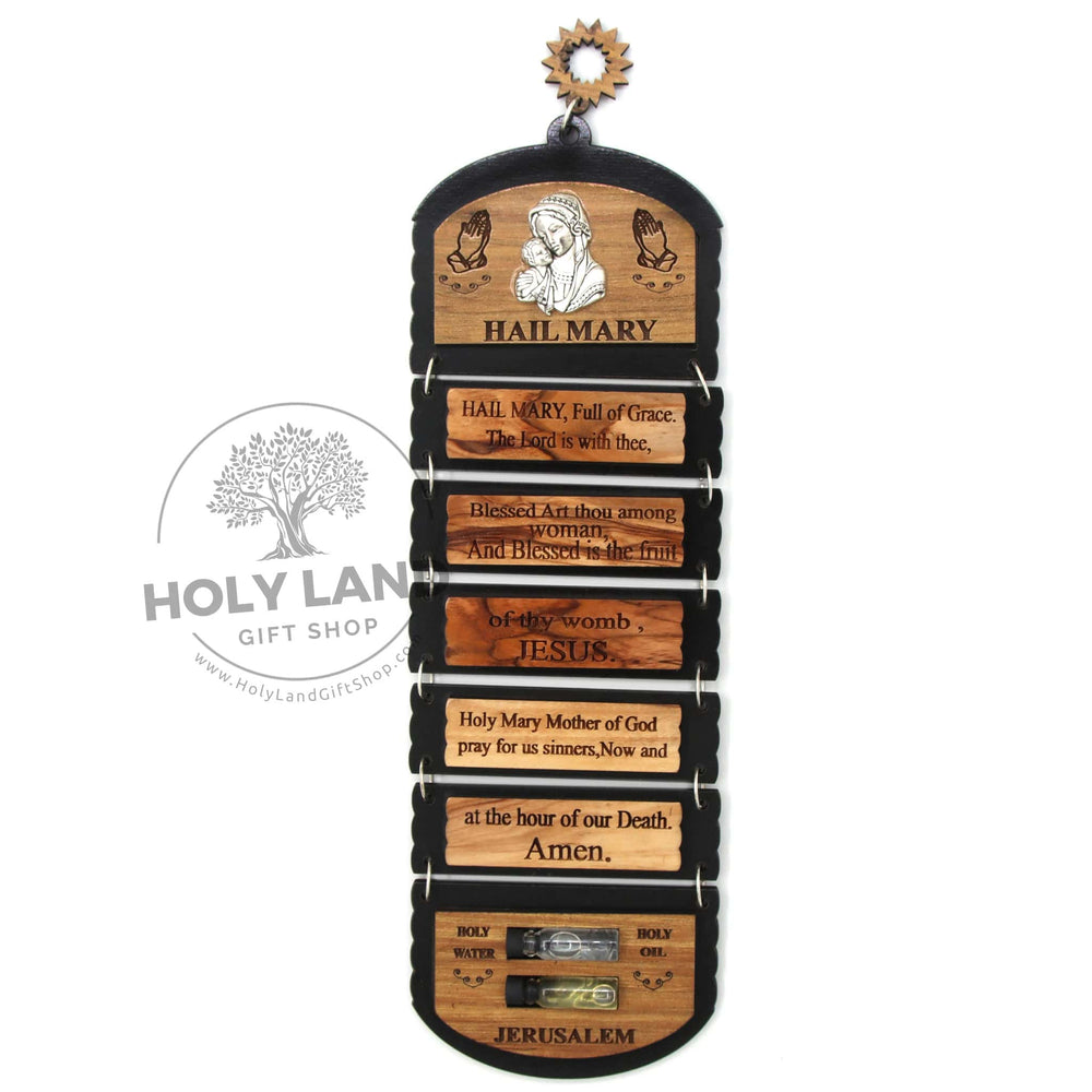 Hail Mary Olive Wood Hanging Holy Land Gift Shop Front View