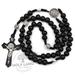 Holy Land Handmade Black Wood Rosary on Cord Top View