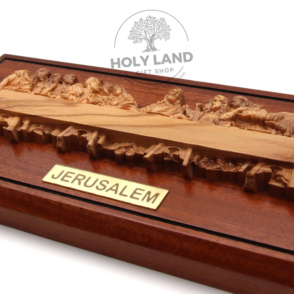 Last Supper Bethlehem Olive Wood Wall Hanging Plaque from the Holy Land Close-Up View