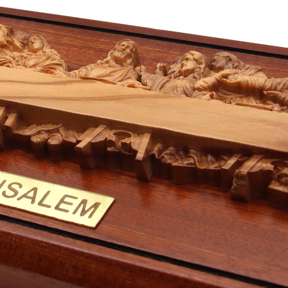 
                  
                    Load image into Gallery viewer, Last Supper Bethlehem Olive Wood Wall Hanging Plaque from the Holy Land Close-Up View Top
                  
                