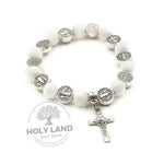 Handmade Red Sea Mother of Pearl Cross Bracelet from the Holy Land Front View