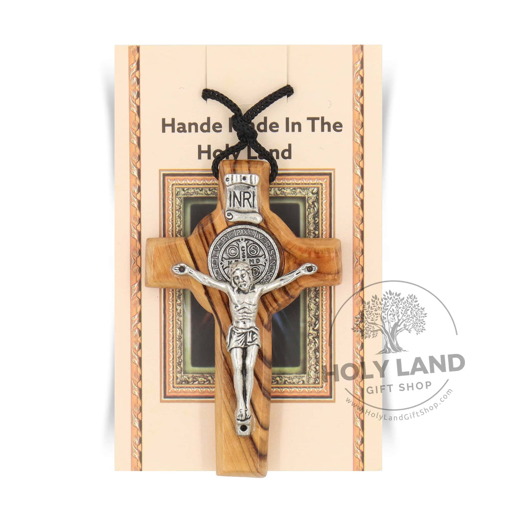 Saint Benedict Crucifix Pendant in Olive Wood - Holy Land Gift Shop