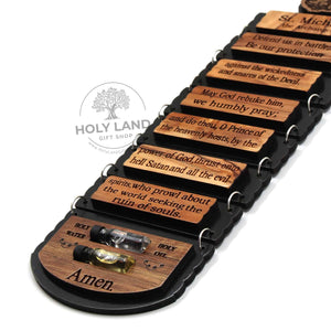 
                  
                    Load image into Gallery viewer, Saint Michael Olive Wood Hanging Handmade Holy Land Gift Shop Top View 
                  
                