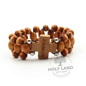 
                  
                    Load image into Gallery viewer, Wide Olive Wood Jerusalem Cross Bracelet Holy Land Gift Shop
                  
                