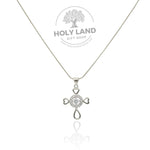 50 CM Silver Heart Necklace with Gemstone Cross from the Holy Land