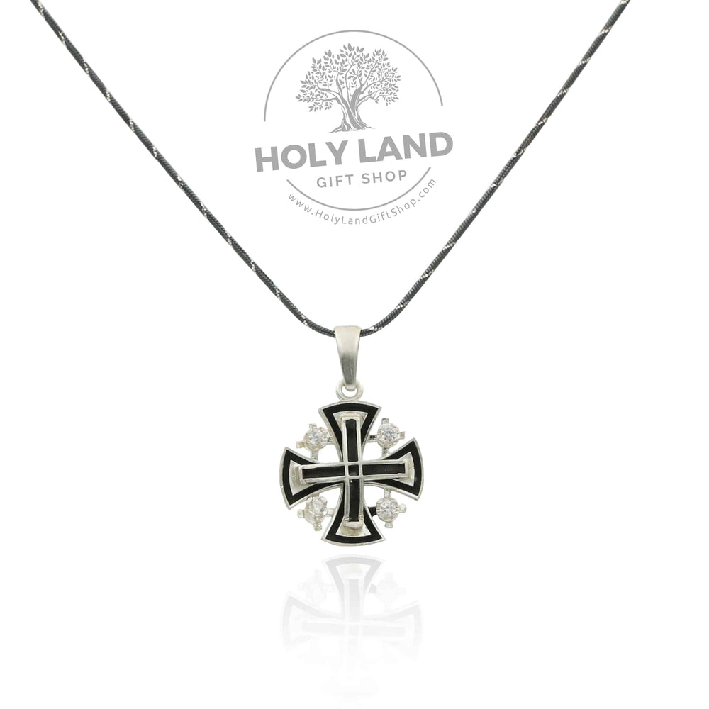 Handmade Jerusalem Cross Black Snake Necklace