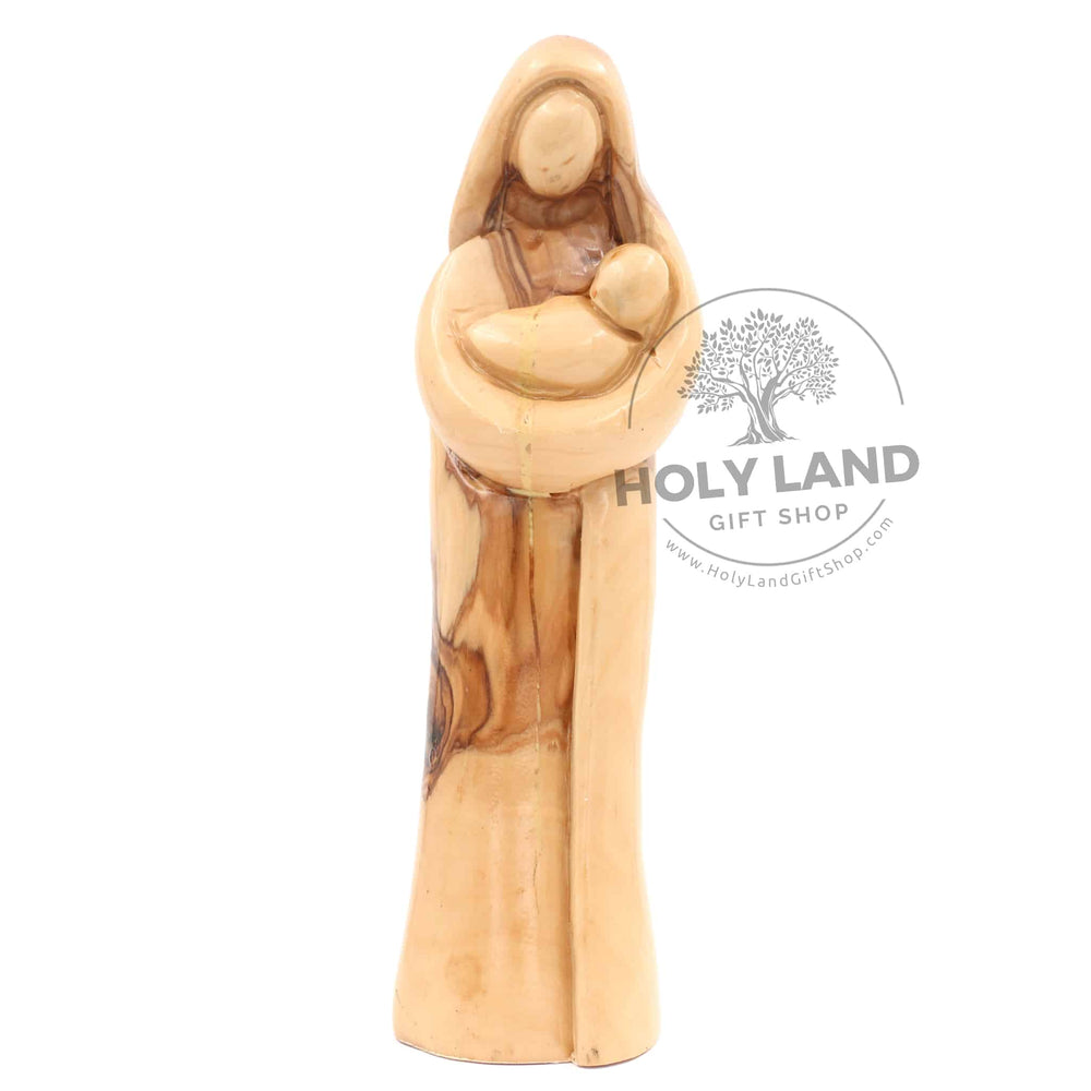 Abstract Bethlehem Olive Wood of Virgin Mary with Baby Jesus in Olive Wood