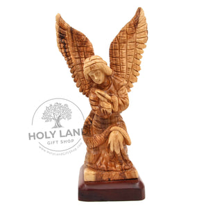 
                  
                    Load image into Gallery viewer, Angel with Wings Bethlehem Olive Wood Statue Front View
                  
                