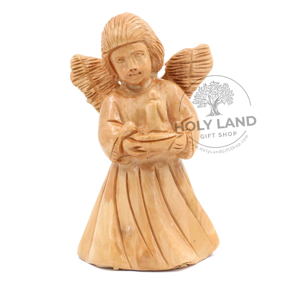Angel with a Lamp Carved in Bethlehem Olive Wood