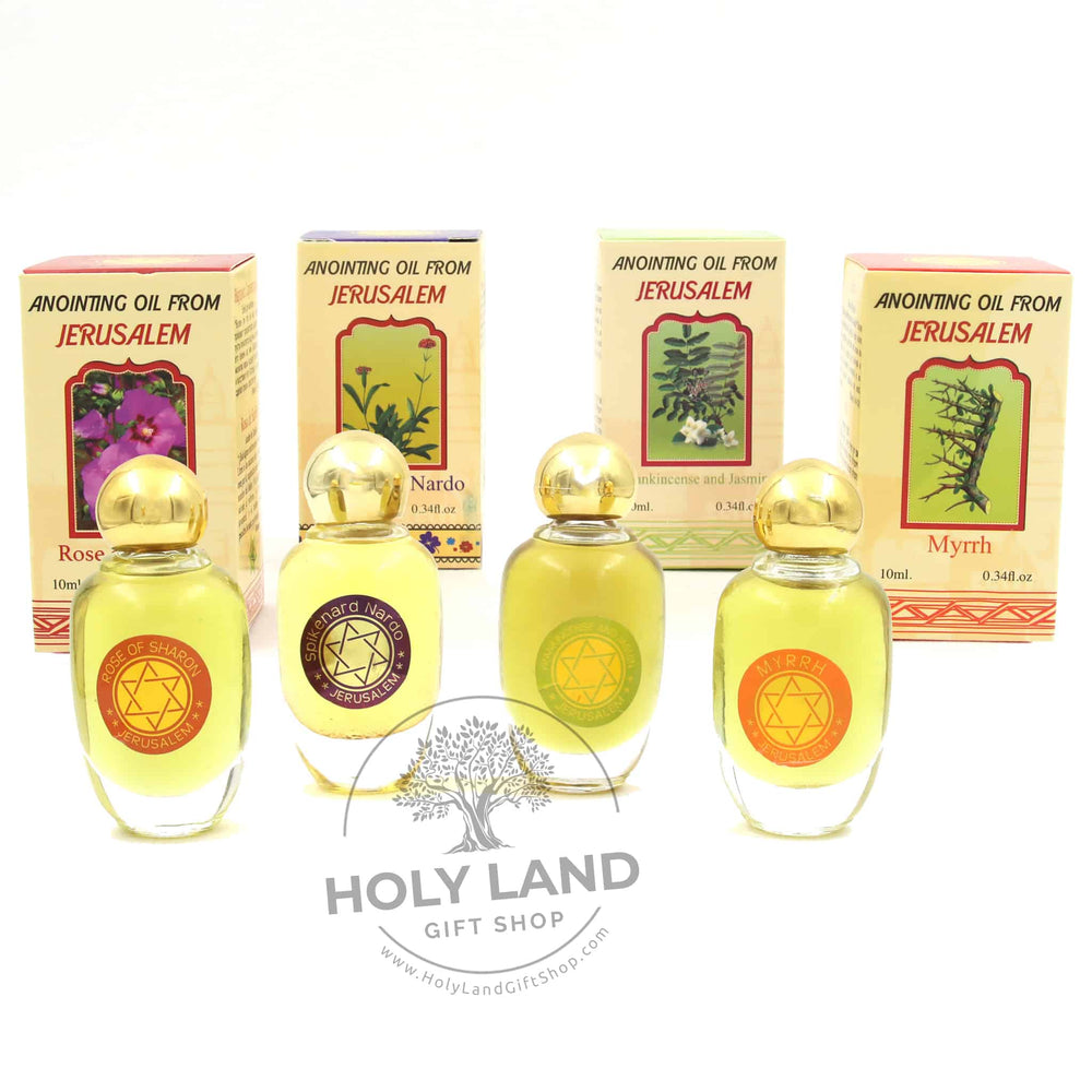 Anointing Oils Set of Rose, Nard, Myrrh and Jasmine from the Holy Land Front Full Set