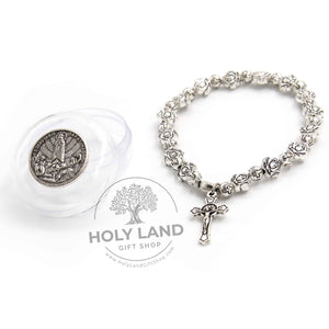 
                  
                    Load image into Gallery viewer, Handmade Biblical Symbol Rosary Charm Bracelet with Box from the Holy Land Right View
                  
                