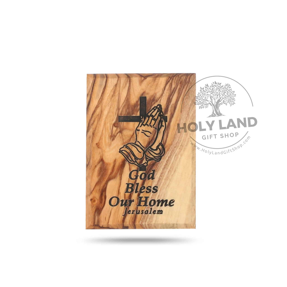 Bless our Home Magnet of Carved Bethlehem Olive Wood