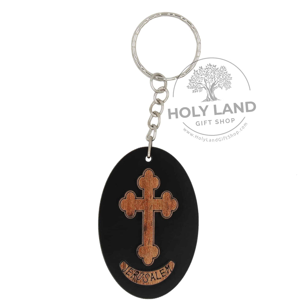 Holy Land Budded Cross in Olive Wood Keychain