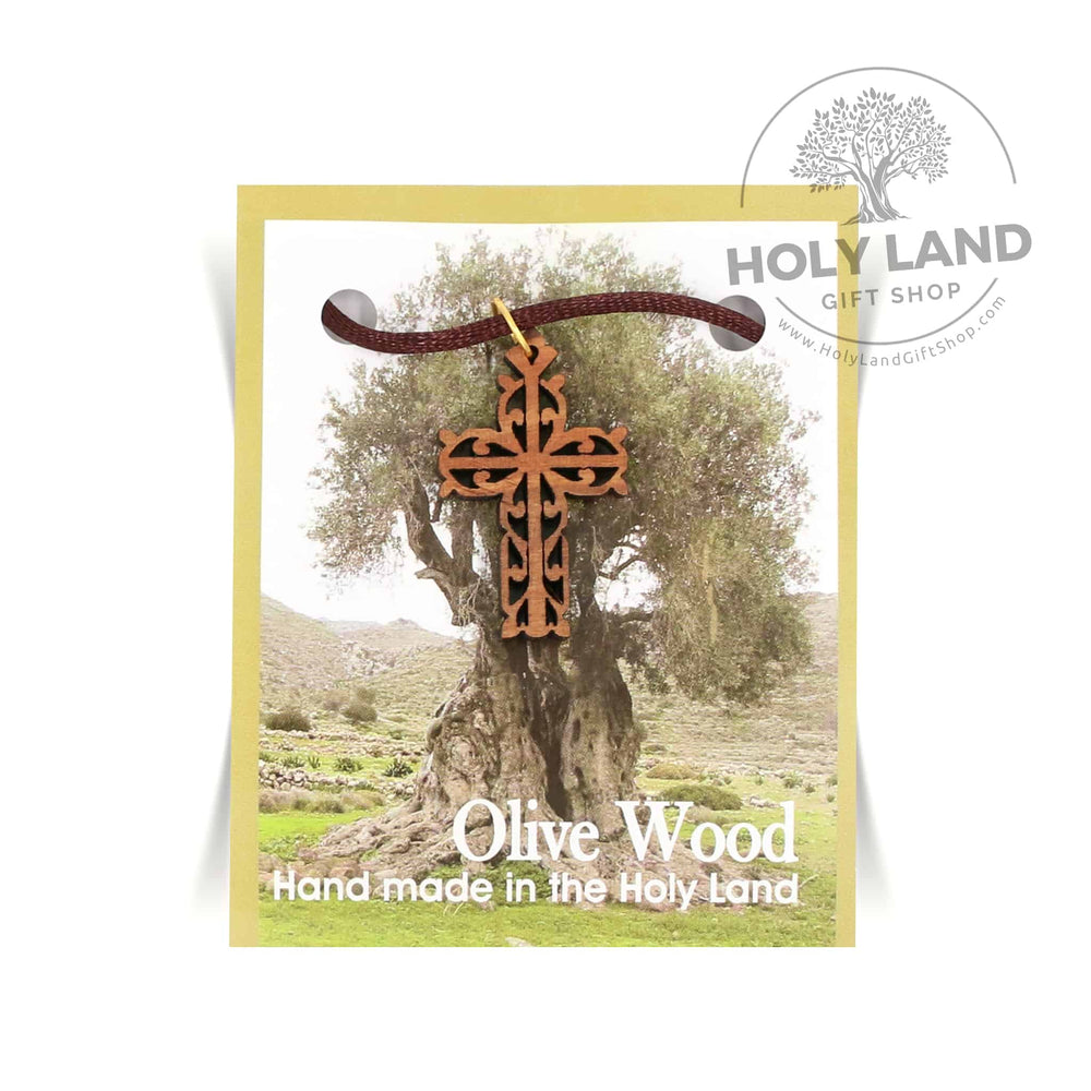 Carved Bethlehem Olive Wood Cross on Cord 