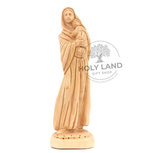 
                  
                    Load image into Gallery viewer, Carved Bethlehem Olive Wood Statue of Mary Holding Jesus Front View
                  
                