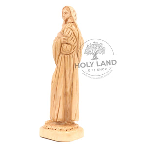 
                  
                    Load image into Gallery viewer, Carved Bethlehem Olive Wood Statue of Mary Holding Jesus Side View
                  
                