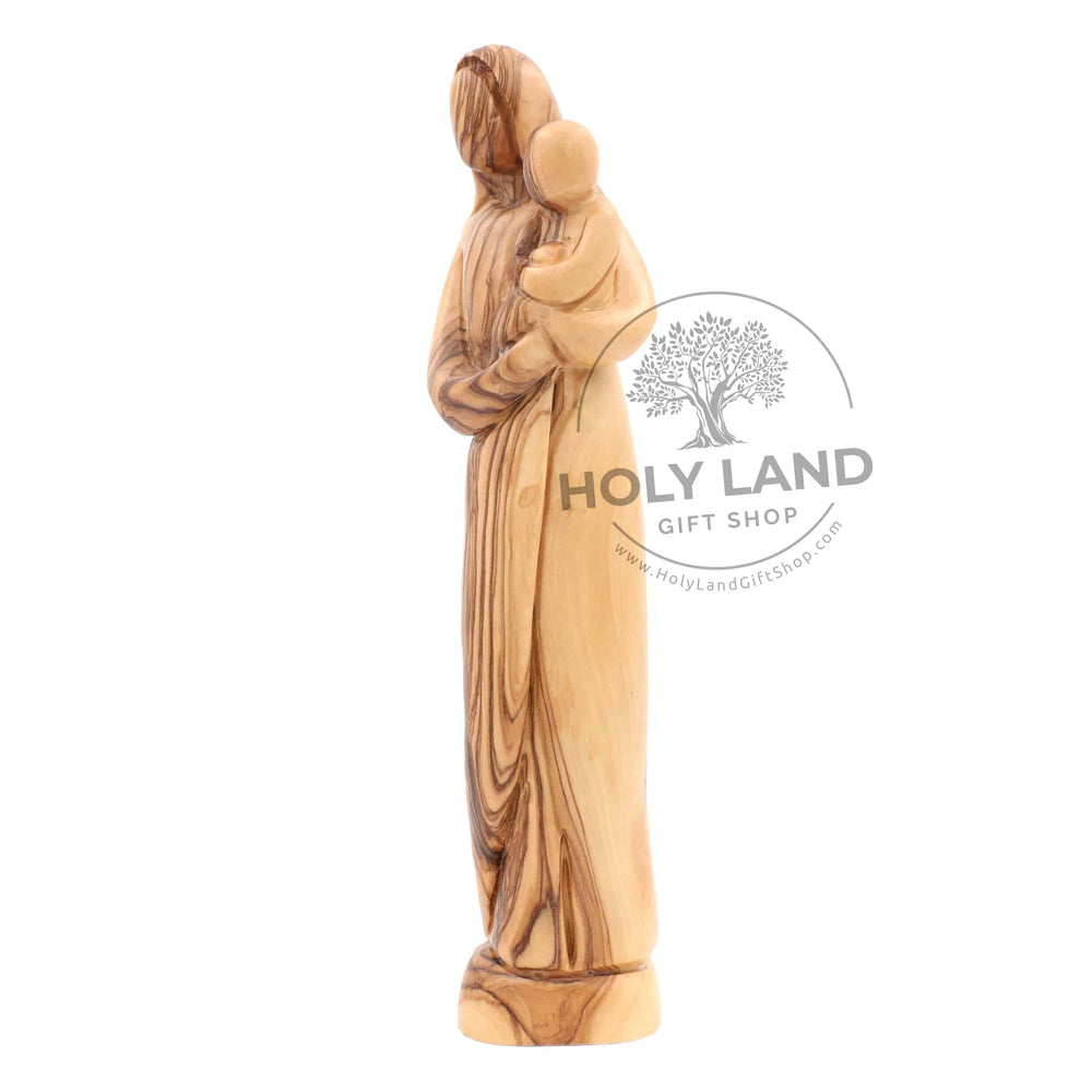 Carved Bethlehem Olive Wood of Virgin Mary with Baby Jesus Side View