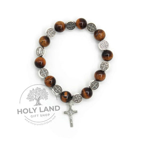 
                  
                    Load image into Gallery viewer, Chalcedony Natural Biblical Stone Rosary Bracelet from the Holy Land Top View 
                  
                