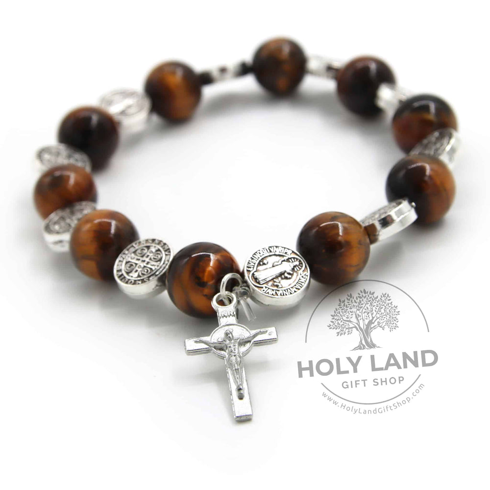 
                  
                    Load image into Gallery viewer, Chalcedony Natural Biblical Stone Rosary Bracelet from the Holy Land Front View 
                  
                