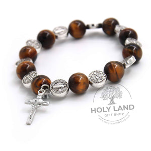 
                  
                    Load image into Gallery viewer, Chalcedony Natural Biblical Stone Rosary Bracelet from the Holy Land Left View 
                  
                