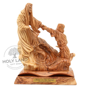 
                  
                    Load image into Gallery viewer, Christ is Our Savior Hand Carved Bethlehem Olive Wood Statue Front View
                  
                
