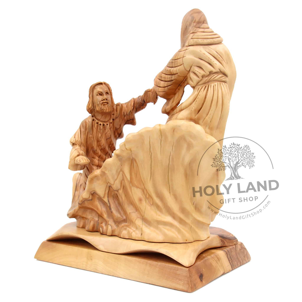 
                  
                    Load image into Gallery viewer, Christ is Our Savior Hand Carved Bethlehem Olive Wood Statue Back View
                  
                