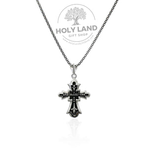 
                  
                    Load image into Gallery viewer, Cnacn Coxpahn Sterling Silver Vintage Black Cross from Jerusalem Back View
                  
                