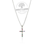 Colored Gemstone Cross Sterling Silver Necklace Holy Land